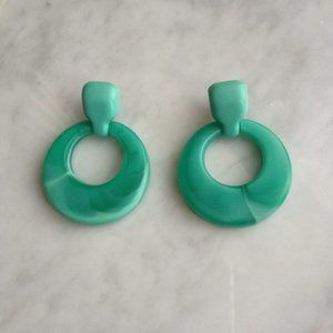 Green Lucite Circle Drop Earrings